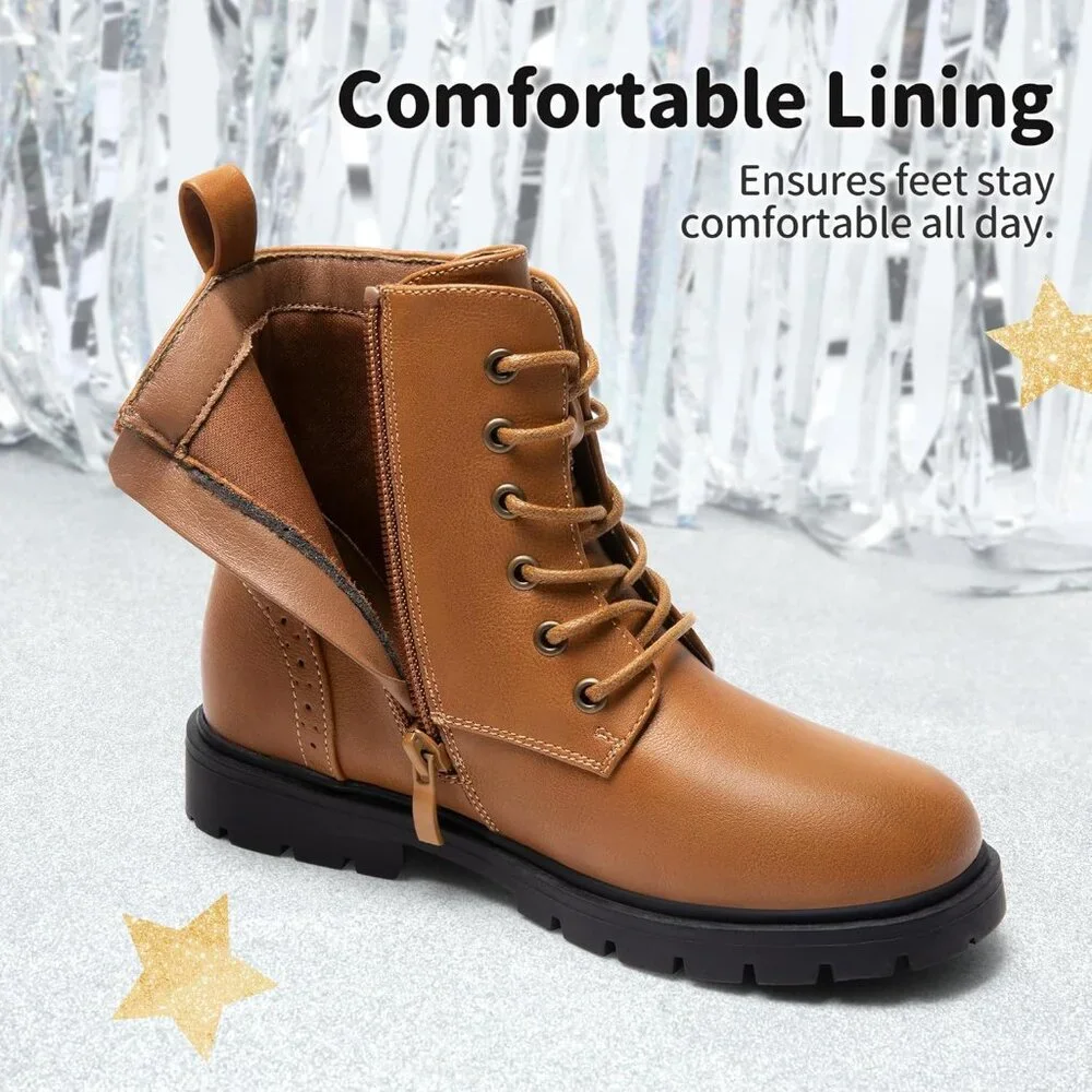 ⚡Dream Pair Girl Camel Polyurethane‎ Zipper Water Resistant Combat Ankle Boot